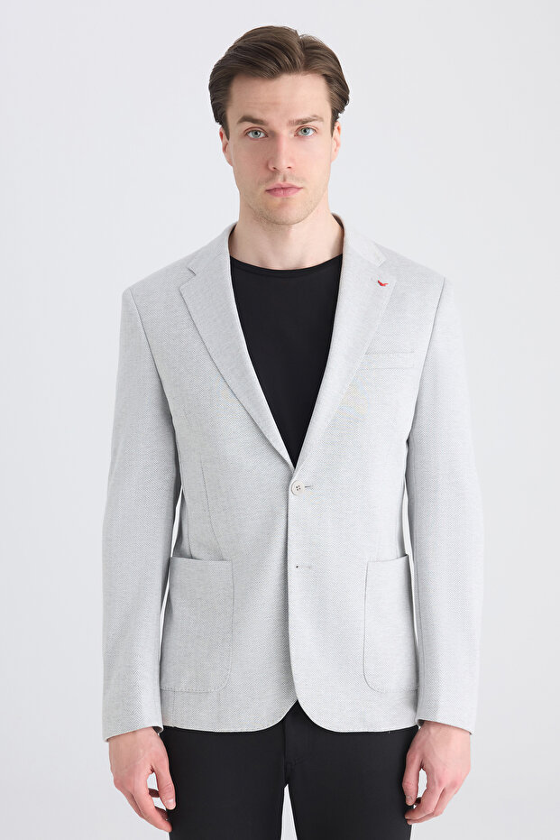 Ds Damat Slim Fit Gray Herringbone Fabric Jacket