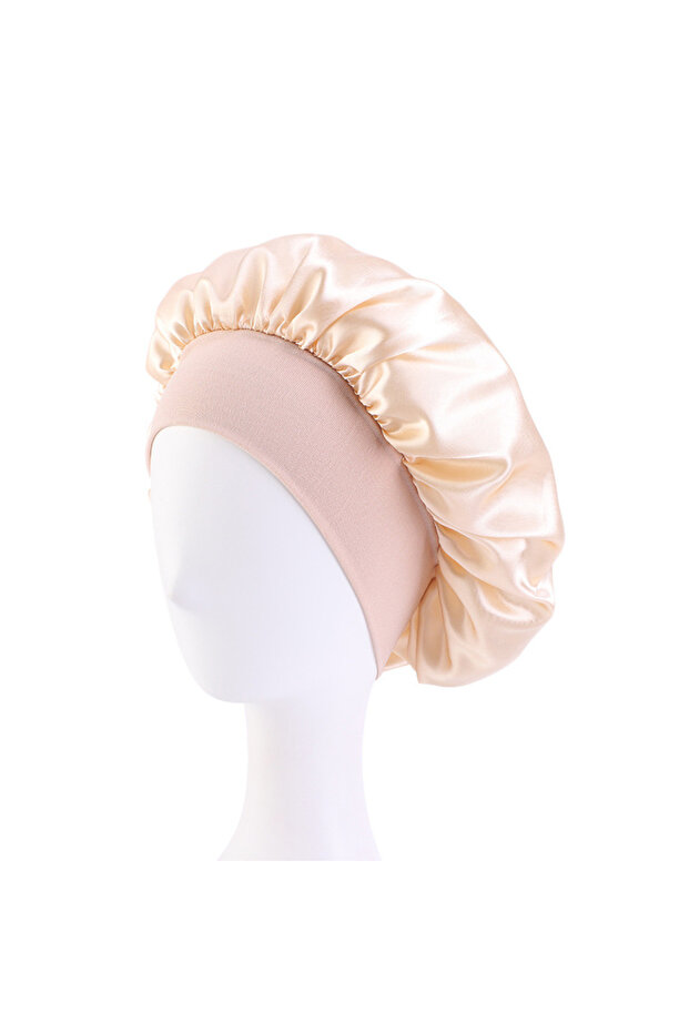 Khaki New Satin Wide Brim Nightcap Silky Bonnet Hair Wrap for Sleeping Sleep Cap With Elastic Soft B