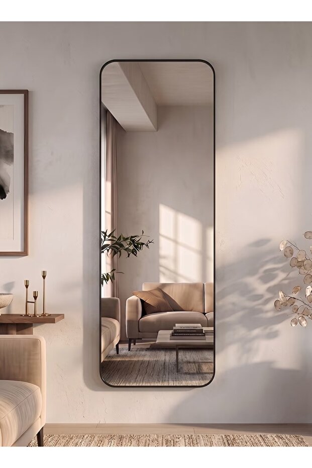 مرآة بتصميم أنيق 120×30 سم - مرآة بطول كامل مع إطار معدني أسود - بدون حامل خلفي