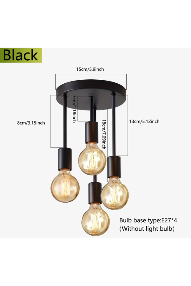 black 1Pc black modern 4 E27 bulb base ceiling light, suitable for bedroom, kitchen, hallway, corrid