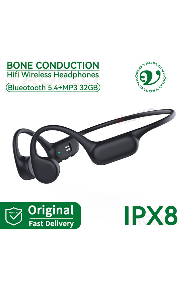 Black 32GB Bluetooth 5.4 Bone Conduction Earphones IPX8 Waterproof MP3 Player Hifi Ear-hook Wireless
