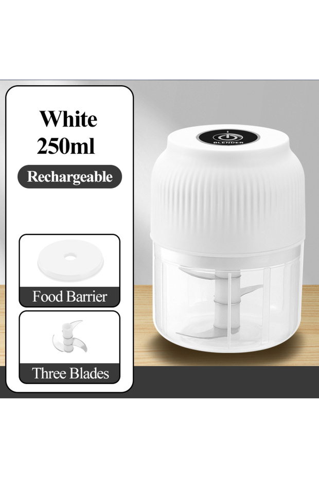 White 250ml Mini Wireless USB Rechargeable Electric Vegetable Chopper Garlic Crusher Food Chopper fo