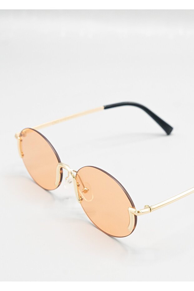 Unisex Round Sunglasses Gold Color Frame Beige Glass Uv Protection Marm C3