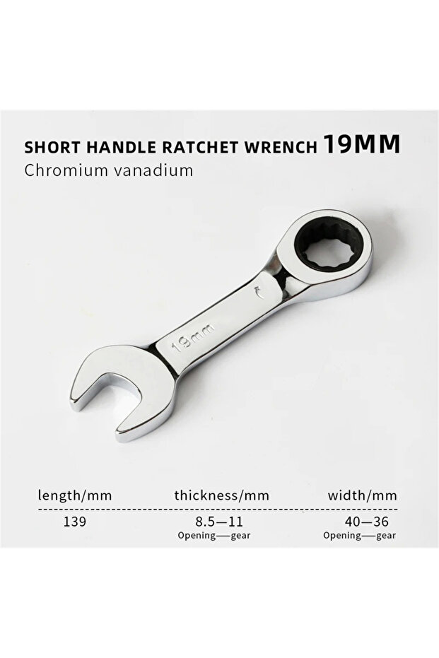 19mm Short Handle Ratchet Spanner 6/7/8/9/10/11/12/13/14/15/16/17/18/19mm Fix Head Ratcheting Wrench