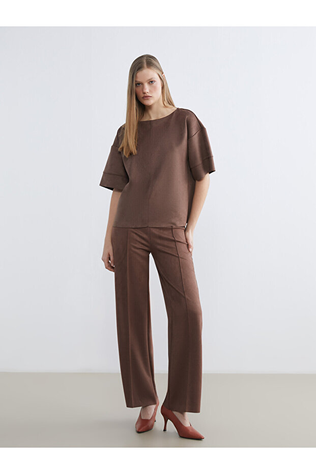 Alita City Lcw Vision Brown Slim Fit Women's Suede Look Trousers with a Difference