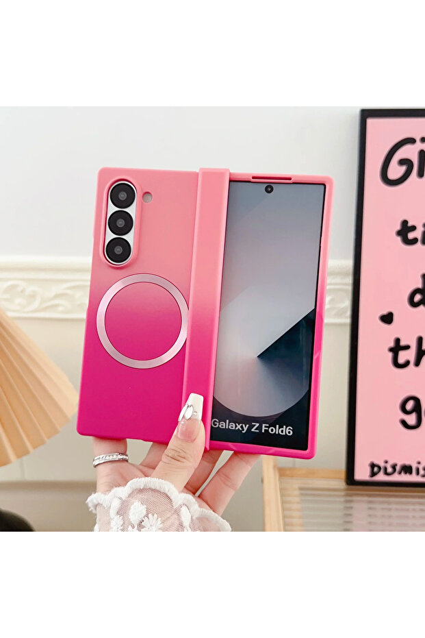 Galaxy Z Fold7 Pink red Magnetic Hinge Protection Phone Case for Z Fold 8 Ultra 7 6 5 4 3 Fold8 Fo