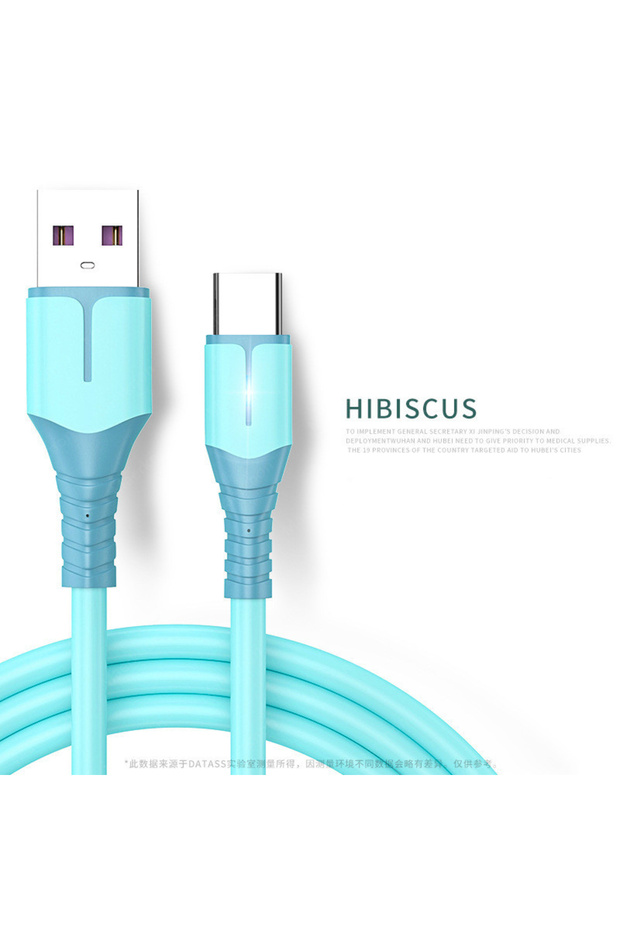 كابل USB نوع C أزرق بطول 1 متر، 5 أمبير، مع مؤشر LED للشحن السريع ونقل البيانات عالي السرعة