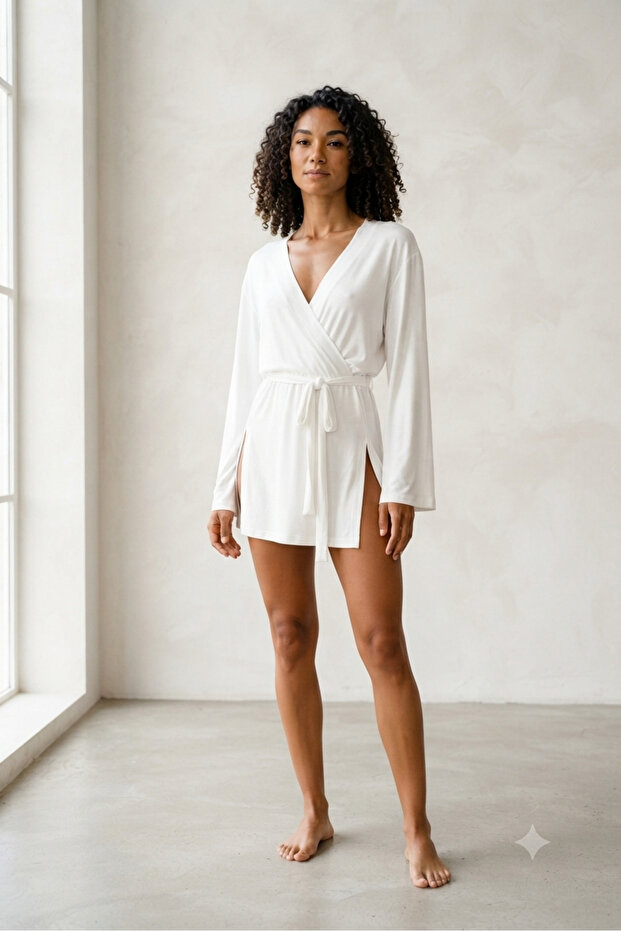 Cotton Kimono Robe and Cardigan - Plain V-Neck Regular Fit Beach and Home Wear