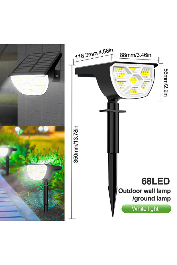 1PC 68LED White Light 72/68 LED Solar Landscape Lights Outdoor IP65 Waterproof Solar Light with 3 Mo