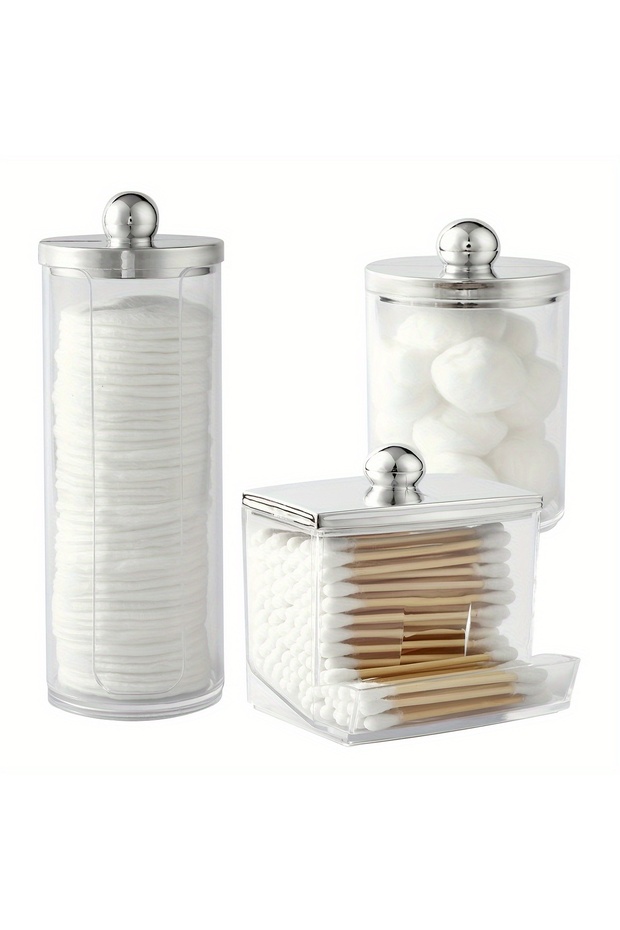 Silver 3pcs 3 Pcs Qtip Holder Dispensers Storage Box Bathroom Organizers Containers for Cotton Ball/