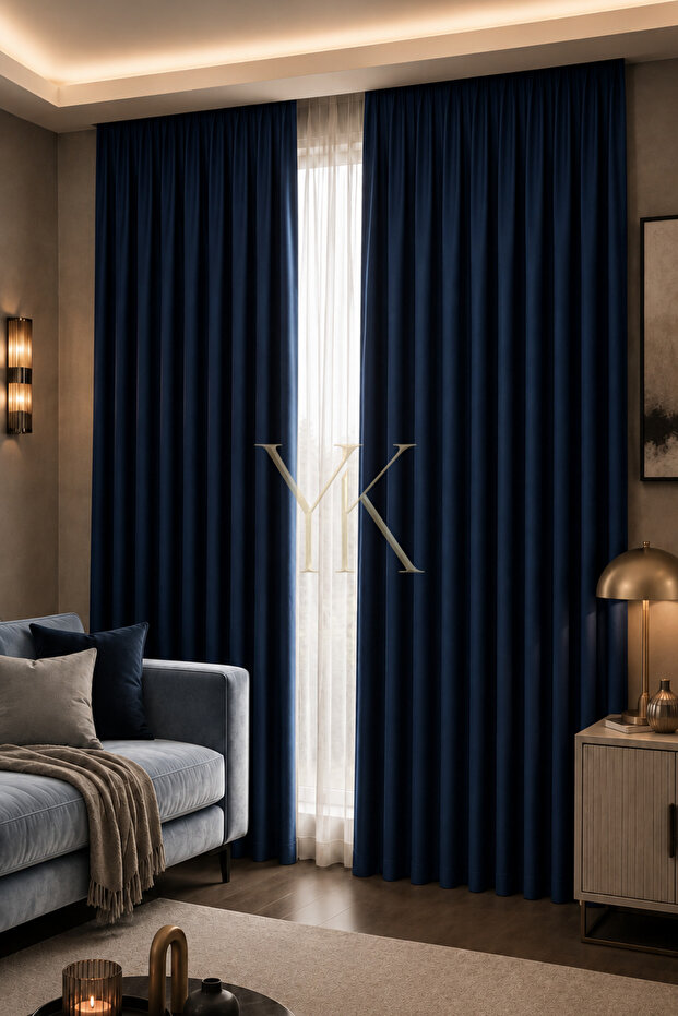 Dark Blue Blackout Light-Proof Blackout Background Curtain, Pile-Free Single Panel Blackout Sunshade, Suitable for Every Room