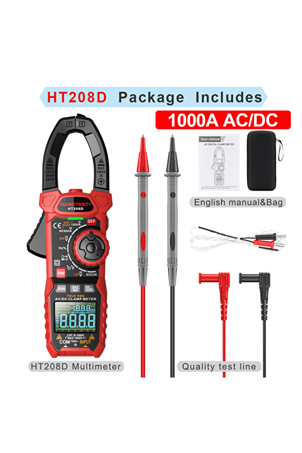 HT208D AC DC 1000A HT208A/D مقياس التيار المتردد/المستمر الرقمي متعدد القياسات Pinza Amperimetrica True RMS