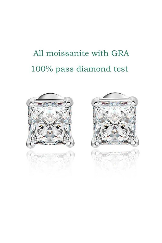 1CT and 1CT all moissanite GRA TY Princess Cut 0.4-5CT Moissanite S925 Silver Stud Earrings For Wome