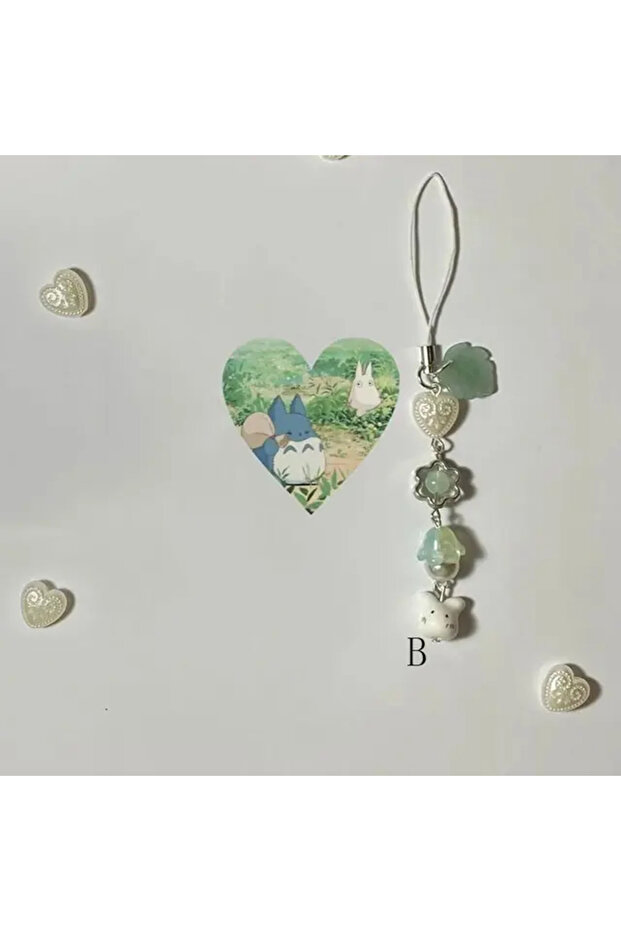 K-cat-b Handmade Four Leaf Clover Beaded Phone Charm Y2K Cute Ceramics Cat Backpack Keychain Bag Key