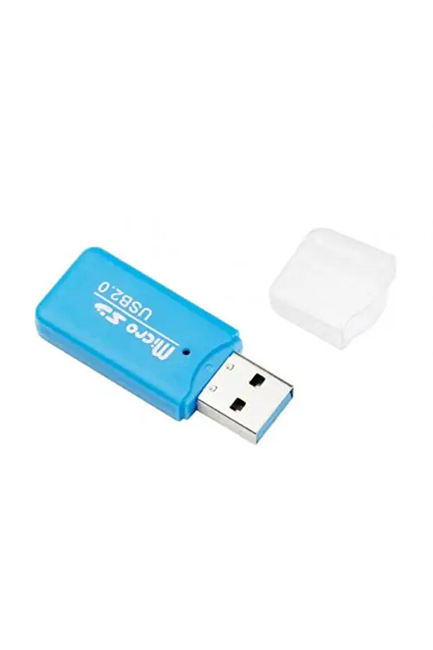 محول بطاقة ذاكرة USB 2.0 صغير أزرق اللون لبطاقات Micro SD وTF، متوافق مع نظام ويندوز