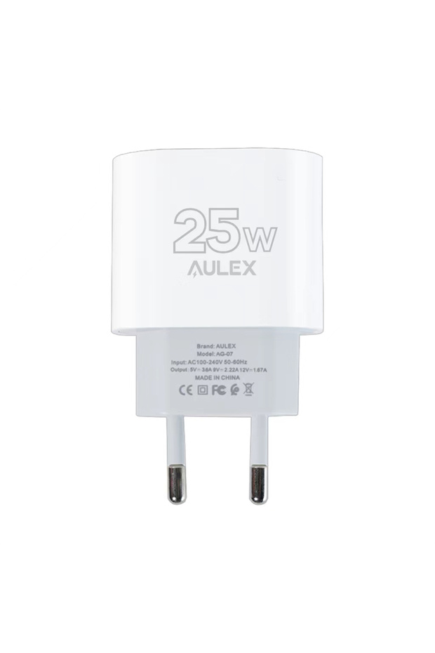 شاحن جداري سريع USB-C أبيض اللون بقوة 25 واط متوافق مع أجهزة iPhone 15 و 14 و 13 و 12 و 11 Pro Max و iPad و P.
