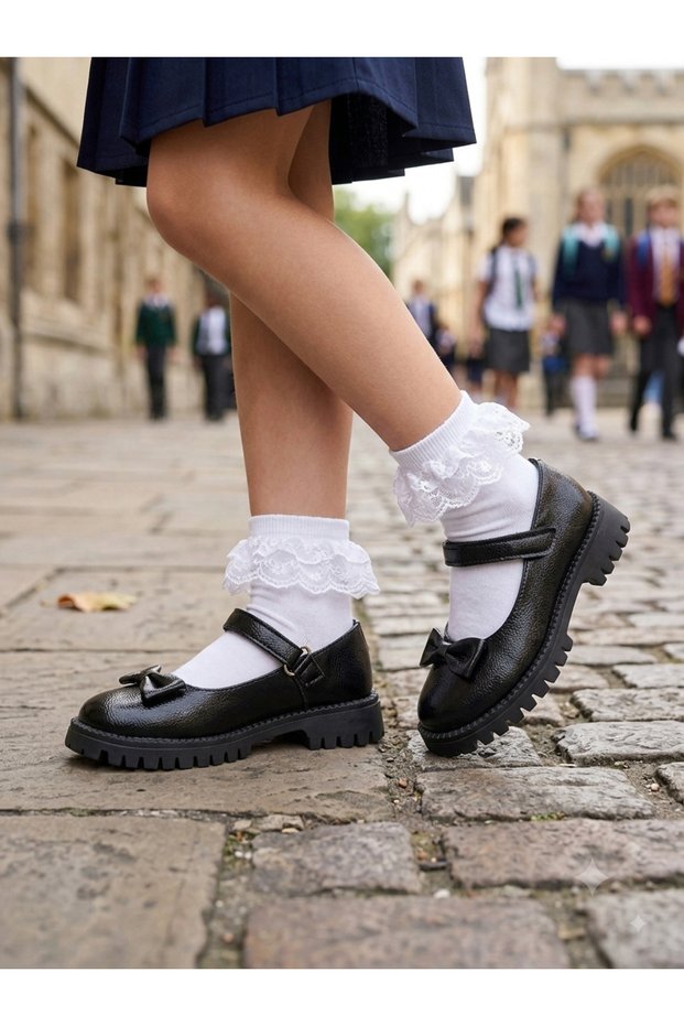 Black Ribbon Daily Orthopedic Girls' Ballerinas