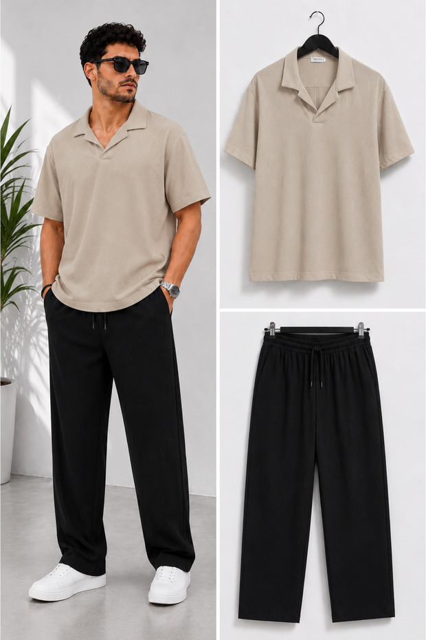 Men's Bürümcük T-Shirt Tracksuit Summer Casual Top and Bottom Set