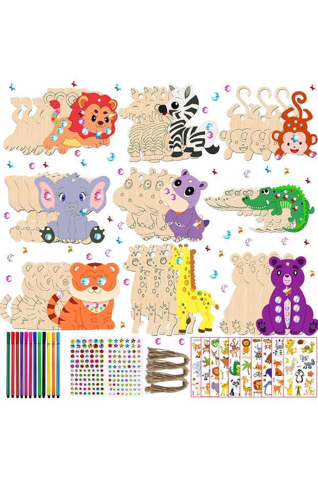 Multicolor 270PCS animal wooden crafts set, birthday crafts, wooden pendants for painting, crafts se
