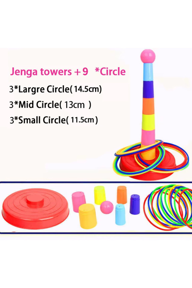 1xTower 9xRings Children Throw Circle Game Ferrule Stacked Toys Fun Indoor Outdoor Parent-Child Inte