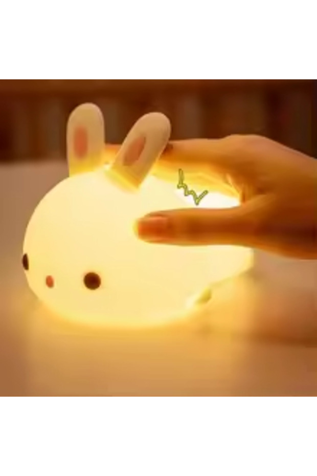 مصباح أرنب يعمل باللمس، مصباح ليلي على شكل أرنب LED RGB ملون قابل لإعادة الشحن عبر منفذ USB، مصنوع من السيليكون.