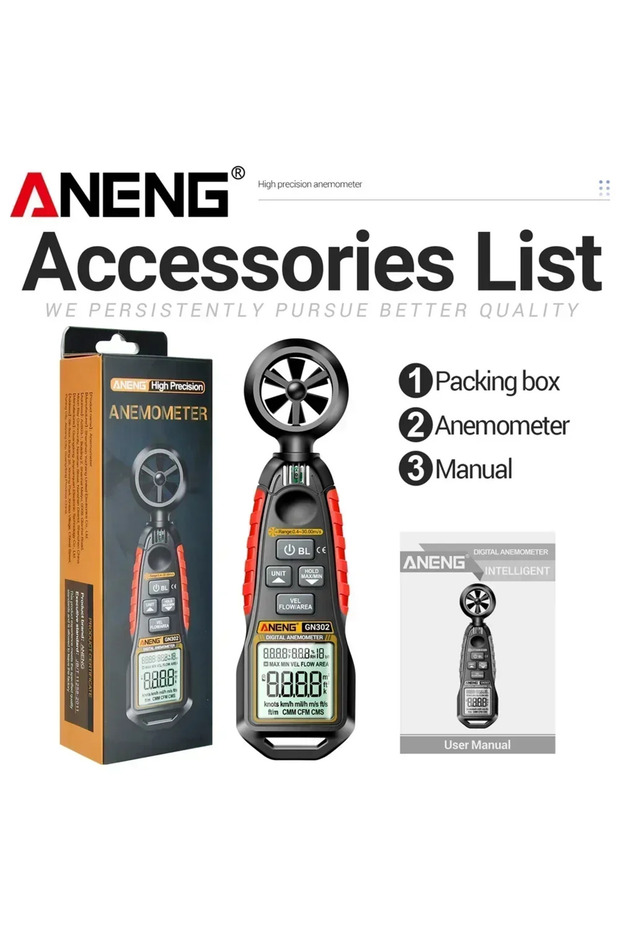 مقياس سرعة الرياح الرقمي ANENG GN302 0.4~30م/ث، جهاز محمول لقياس سرعة الرياح والرطوبة وسرعة الهواء