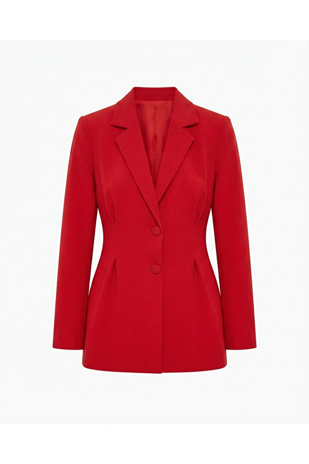 Red Blazer Jacket with Detailed Cuffs