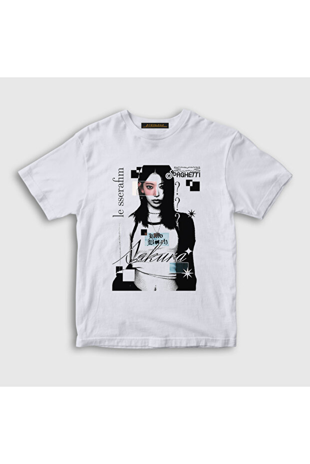 Unisex Kids White Sakura Spaghetti Le Sserafim T-Shirt 599019Tt