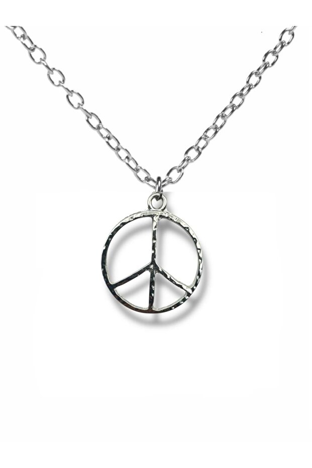 Minimal Peace Symbol Figured Necklace – Zamak Plated Unisex Modern Accessory with 60 cm Chain