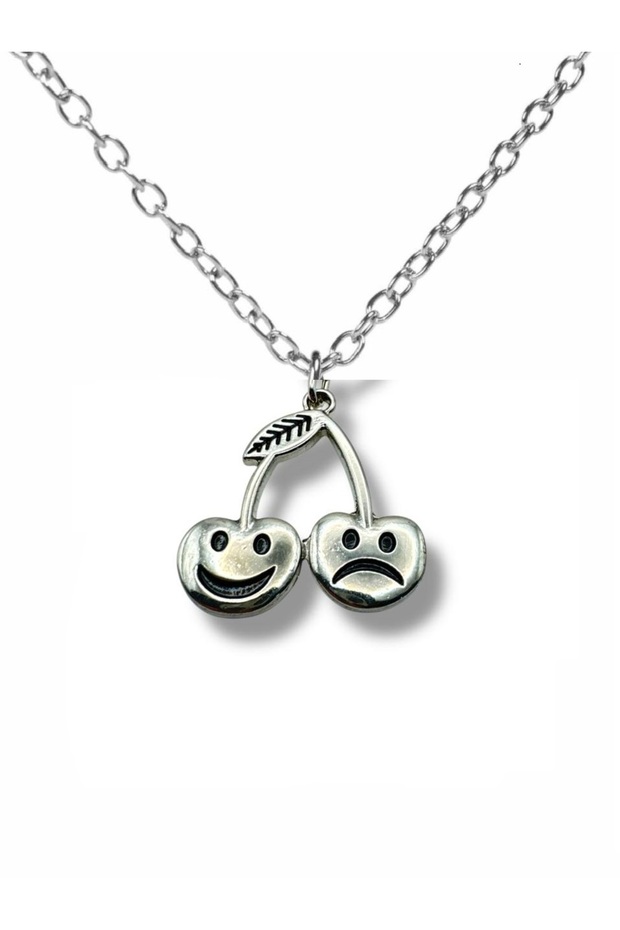 Sad and Happy Cherry Figured Unisex Necklace – Colorful Design Jewelry with 60 cm Chain