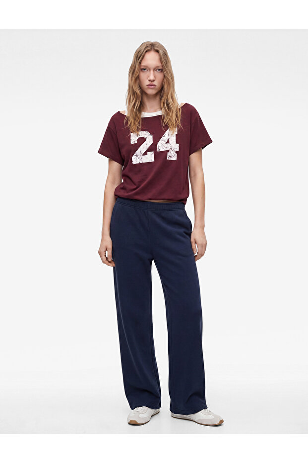 Cotton Printed Layered Off-Shoulder Short Sleeve T-Shirt