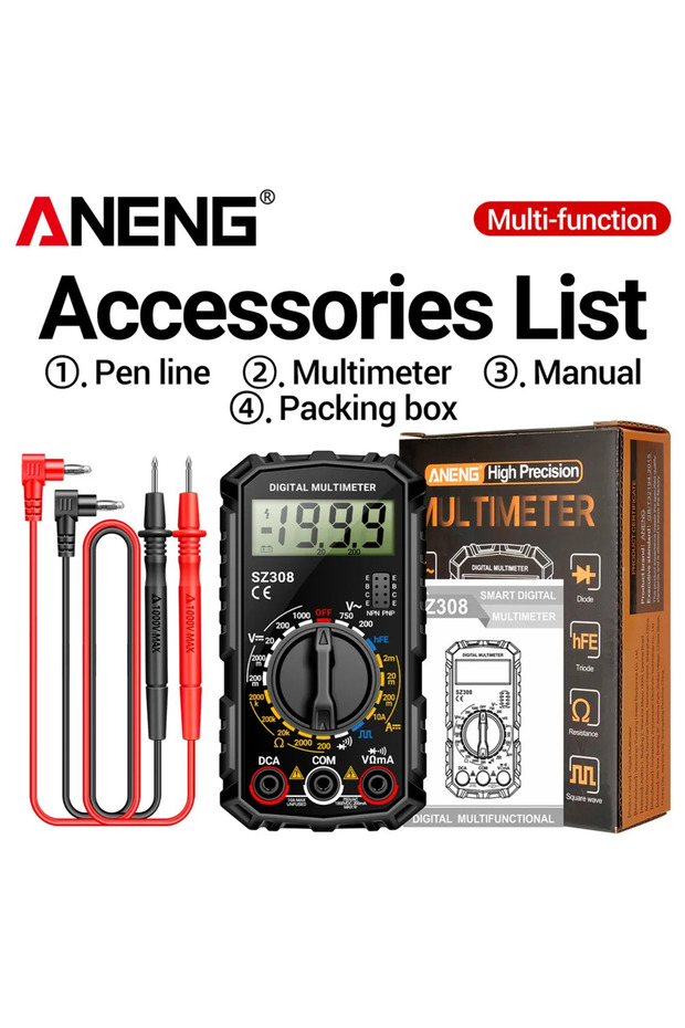 ANENG SZ308 black Digital Multimeter Square Wave Test ANENG SZ308 Voltage Resistance Meter AC/DC Cur