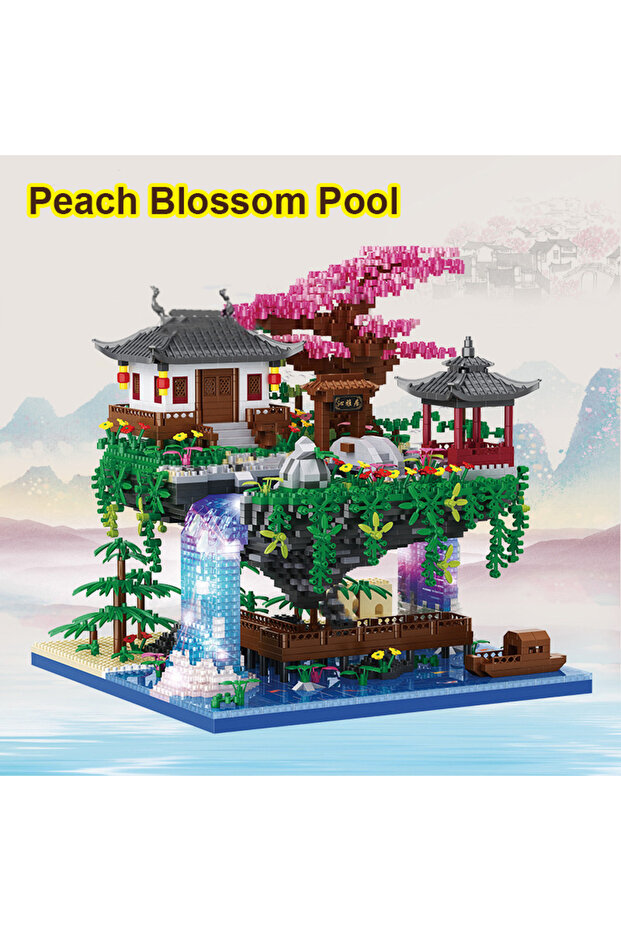 No box 3320Pcs Peach Blossom Pool Air Tree House Building Blocks Suzhou Garden DIY Assembly Bricks T