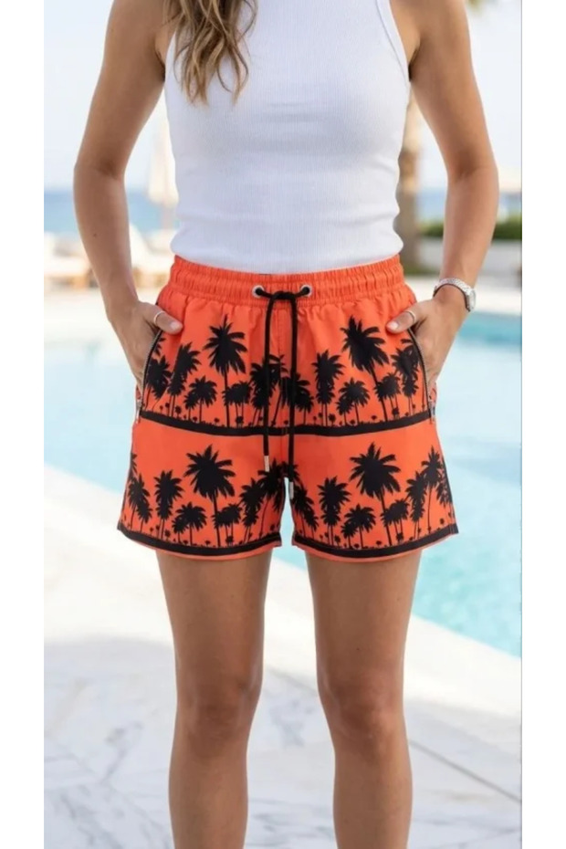 Swim Shorts with Zipper Pockets and Mesh Lining, Quick Drying Premium - Orange