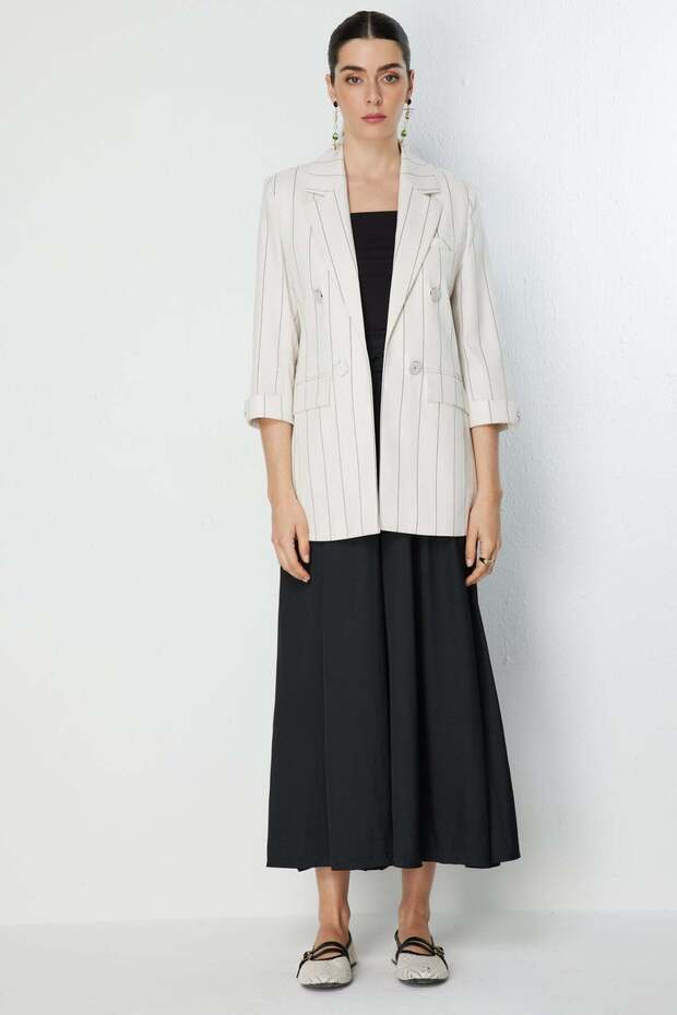 Line Patterned Jacket with Flap Pockets - 5