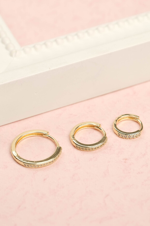Women's Set of 3 Yellow Steel Zircon Stone Hoop Earrings
