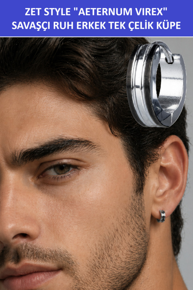 Zet Style Aeternum Virex – Warrior Spirit Men's Steel Hoop Single Earring (10 mm) – Stainless Steel
