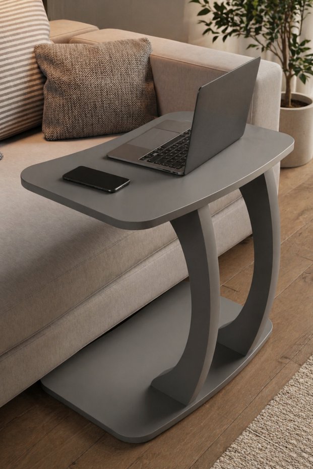 Type C Wheeled Laptop Stand – Side Table for Sofa, Multi-Purpose Modern Anthracite Side Table