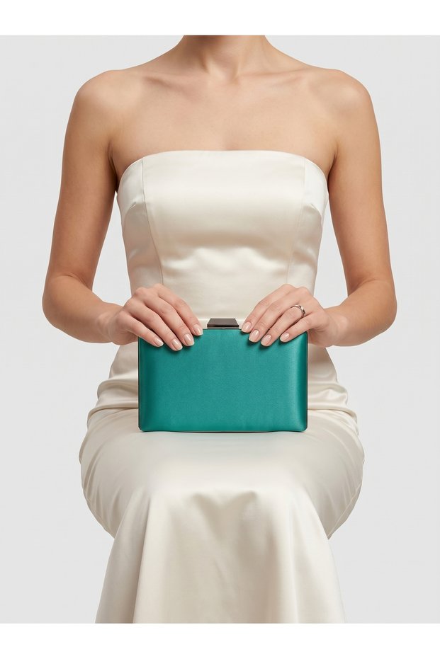 Green Color Silver Detail Satin Evening Dress Bag Evening Bag Engagement Wedding Bag Hand Bag