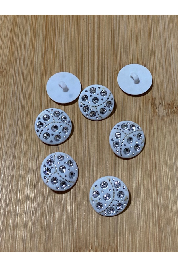 Plastic Button with Silver Pattern on White with Bottom Fixation 21 mm 5 Pcs