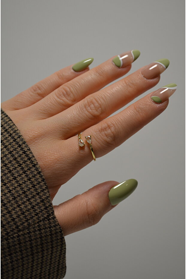 Damla Model Zircon Stone Detailed Adjustable Steel Ring