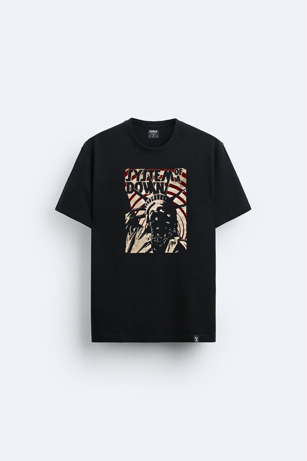System of down Printed Crew Neck Black T-Shirt T-Shirt