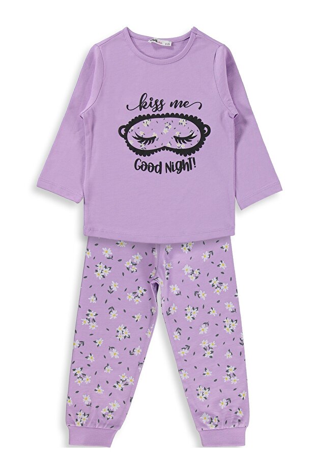 Floral Patterned Pajama Set for 2-5 Years Old - Lilac