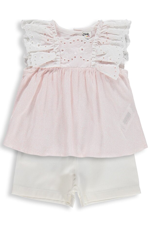 Embroidered Sleeve Set for 6-18 Months - Pink