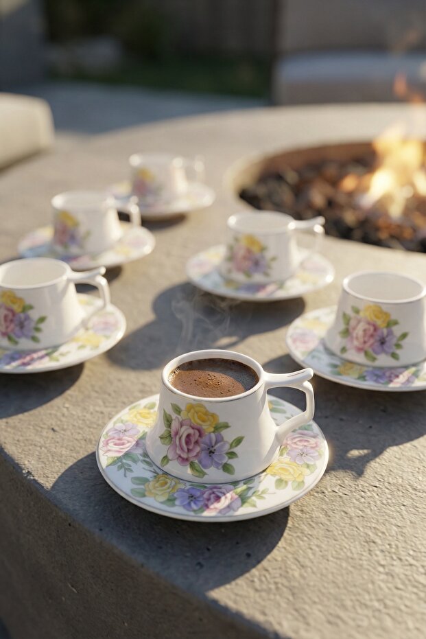 Ross 6-Person Porcelain Coffee Cup Set - 90 ml