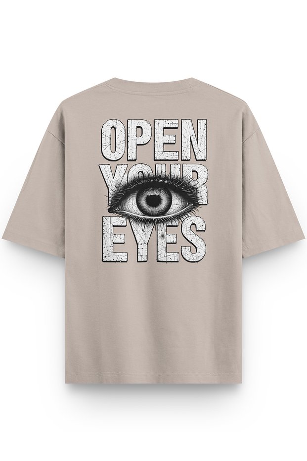 Women's / Men's Semi Oversize T-Shirt Open Your Eyes Eye Back Print Stone Color T-Shirt 1394