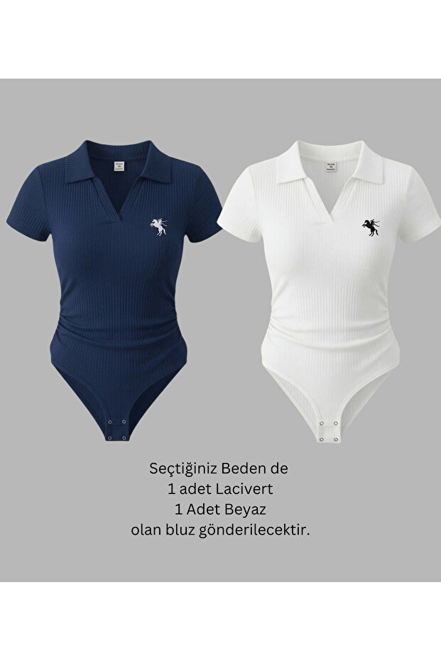 Women's Polo Neck Ribbed Lycra Premium Bodysuit