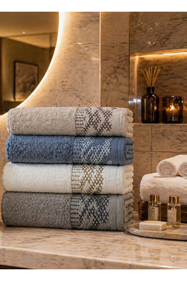 Ultra Soft 100% Cotton Super Absorbent Stylish Design Long Lasting 4-Piece Set 50X90