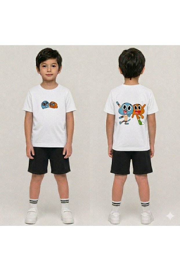 Boys' and Girls' T-Shirt and Shorts Set 100% Cotton Summer Comfortable Fit Printed T-Shirt Children's Combination