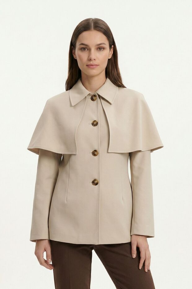 Cape Detail Buttoned Jacket